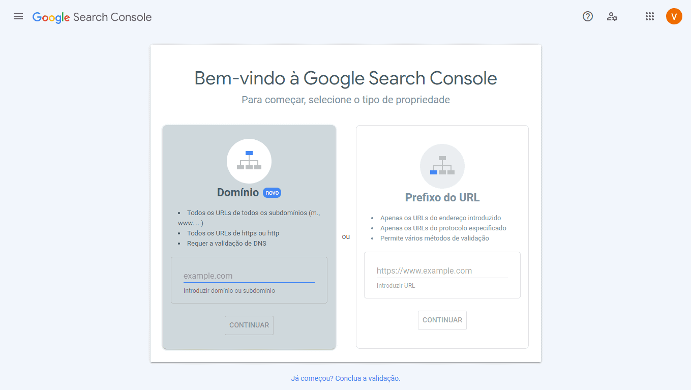 Google Search Console - Adicionar Propriedade