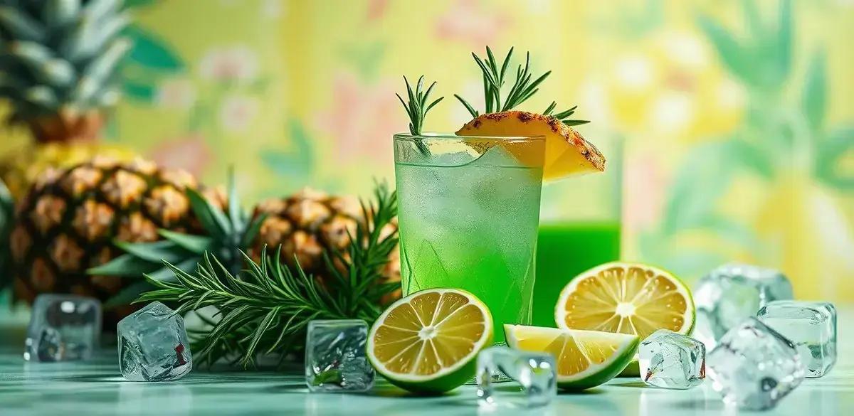 Ingredientes para o Drink Verde com Suco de Abacaxi e Alecrim