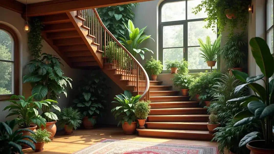 benefícios de usar plantas em escadas de madeira