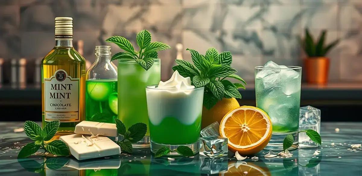 Ingredientes para o Drink Verde com Licor de Menta e Chocolate Branco
