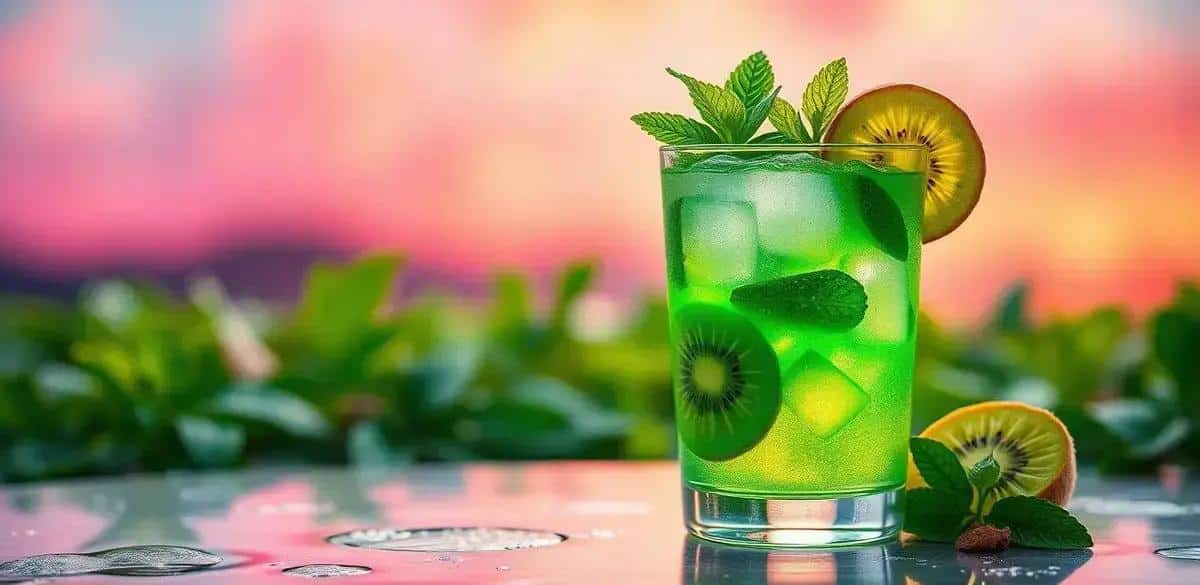 drink verde com refrigerante de kiwi e hortela refrescante e surpreendente