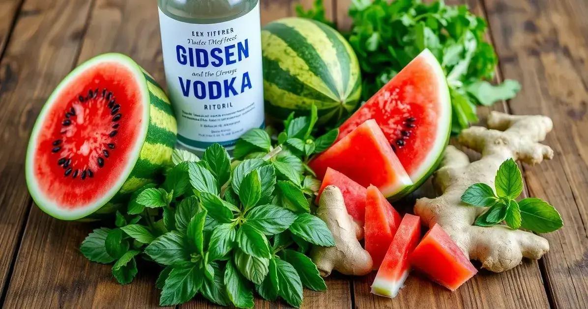 Ingredientes da Vodka com Suco de Melancia e Raspas de Gengibre
