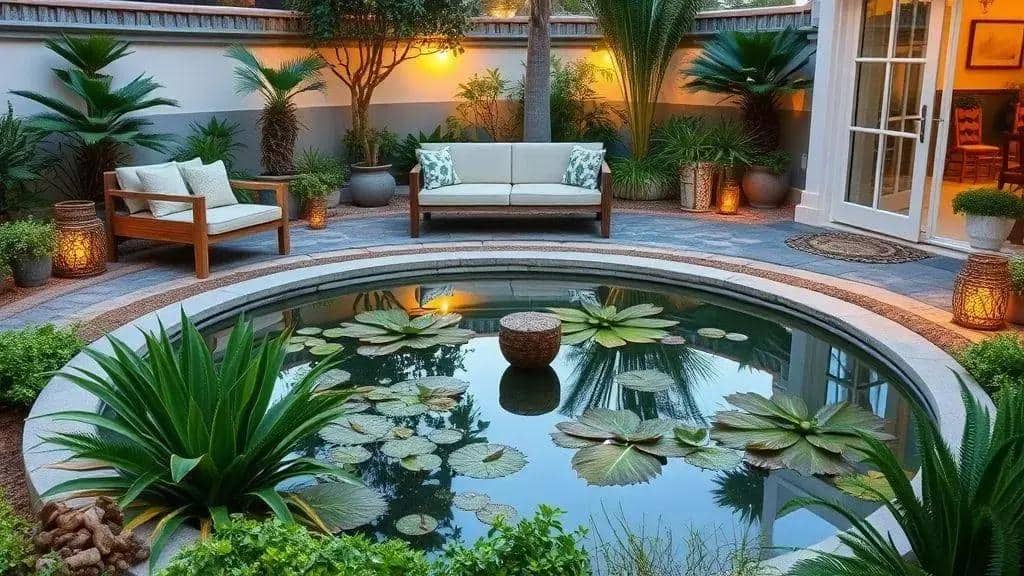 como criar um ambiente relaxante com água e plantas